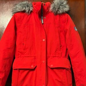 Women's Red Fur-Trimmed Lands End Jacket
